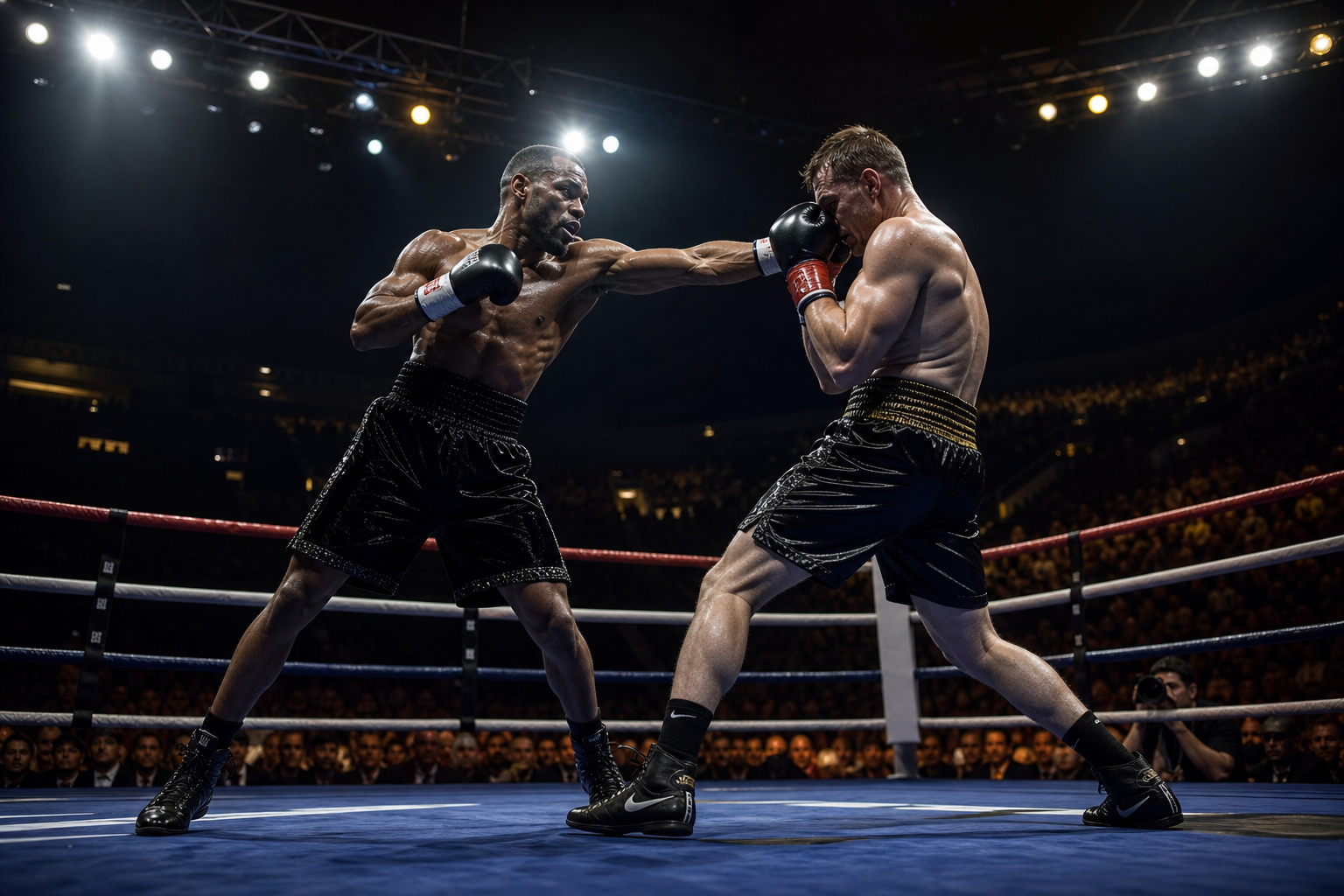 Boxing ring under arena lights